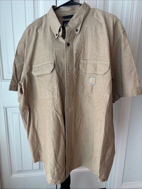 Carhartt Men’s Short Sleeve Button-Down Work Shirt in Tan